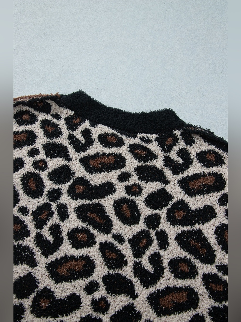 Leopard Star Pattern Round Neck Long Sleeve Shift Sweater - Picture 12 of 15